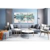 imageYihui Arts 3 Piece Abstract Canvas Wall Art with Textured Light Blue Teal Color Painting Pictures Set with Gold Foil Artwork for Living Room Bedroom Bathroom DecorMDYF986