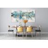 imageYihui Arts 3 Piece Abstract Canvas Wall Art with Textured Light Blue Teal Color Painting Pictures Set with Gold Foil Artwork for Living Room Bedroom Bathroom DecorMDYF986