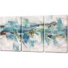 imageYihui Arts 3 Piece Abstract Canvas Wall Art with Textured Light Blue Teal Color Painting Pictures Set with Gold Foil Artwork for Living Room Bedroom Bathroom DecorMDYF986