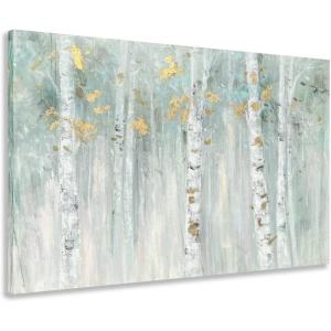 imageYihui Arts Abstract Landscape Canvas Art Hand Painted 3D Tree Paintings with Gold Foil for Wall Decor Modern Artwork Pictures Living Room Bedroom DecorationBirch Forest