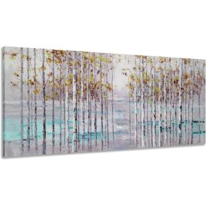imageYihui Arts Abstract Forest Painting  Red Tree Canvas Wall Art Hand Painted Landscape Artwork for Modern Home DecorForest