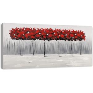 imageYihui Arts Abstract Forest Painting  Red Tree Canvas Wall Art Hand Painted Landscape Artwork for Modern Home DecorRed
