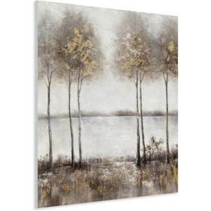imageYihui Arts Lake Landscape Wall Art  Rustic Farmhouse Canvas Painting with Textured Tree and Gold Foil Accents for Living Room Bedroom or Bathroom DecorTree