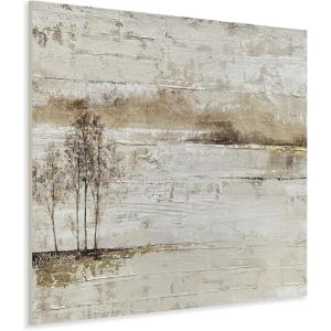 imageYihui Arts Lake Landscape Wall Art  Rustic Farmhouse Canvas Painting with Textured Tree and Gold Foil Accents for Living Room Bedroom or Bathroom DecorLake Landscape