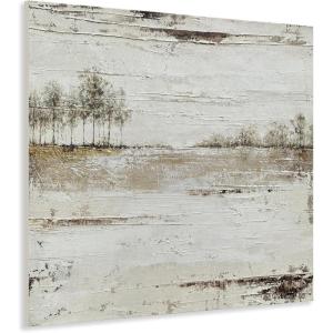 imageYihui Arts Lake Landscape Wall Art  Rustic Farmhouse Canvas Painting with Textured Tree and Gold Foil Accents for Living Room Bedroom or Bathroom DecorRustic Tree