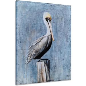 imageYihui Arts Rustic Coastal Canvas Wall Art  Vertical Heron Painting with Textured  Abstract Bird Artwork for Farmhouse Living Room Bathroom Hallway DecorHeron Arts