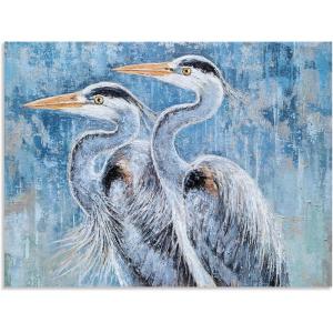 imageYihui Arts Rustic Coastal Canvas Wall Art  Vertical Heron Painting with Textured  Abstract Bird Artwork for Farmhouse Living Room Bathroom Hallway DecorBlue Heron Couples
