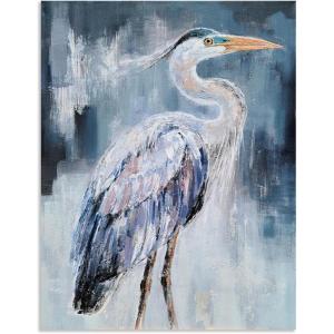 imageYihui Arts Rustic Coastal Canvas Wall Art  Vertical Heron Painting with Textured  Abstract Bird Artwork for Farmhouse Living Room Bathroom Hallway DecorBlue Birds