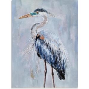 imageYihui Arts Rustic Coastal Canvas Wall Art  Vertical Heron Painting with Textured  Abstract Bird Artwork for Farmhouse Living Room Bathroom Hallway DecorBlue Heron