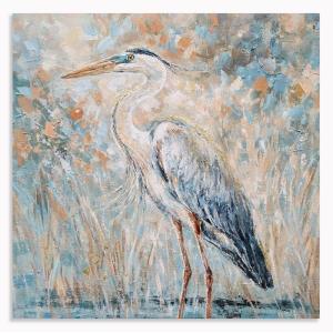 imageYihui Arts Rustic Coastal Canvas Wall Art  Vertical Heron Painting with Textured  Abstract Bird Artwork for Farmhouse Living Room Bathroom Hallway DecorSquare Heron