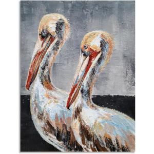 imageYihui Arts Rustic Coastal Canvas Wall Art  Vertical Heron Painting with Textured  Abstract Bird Artwork for Farmhouse Living Room Bathroom Hallway DecorHeron