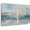 imageYihui Arts Modern Birch Tree Canvas Wall Art with Textured Black and White Forest Painting on Canvas Pictures for Living Room Bedroom Bathroom DecorationBlue Tree