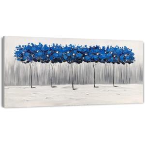imageYihui Arts Landscape Painting Abstract Tree Canvas Art Handpainted Indigo Blue Forest Pictures Artwork for Living Room Bedroom Wall Decor 20Wx40L