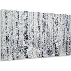 imageYihui Arts Modern Birch Tree Canvas Wall Art with Textured Black and White Forest Painting on Canvas Pictures for Living Room Bedroom Bathroom DecorationBirch Tree