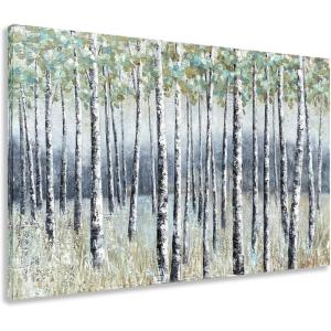 imageYihui Arts Modern Birch Tree Canvas Wall Art with Textured Black and White Forest Painting on Canvas Pictures for Living Room Bedroom Bathroom DecorationAspen Tree