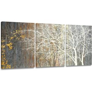 imageYihui Arts Modern Birch Tree Canvas Wall Art with Textured Black and White Forest Painting on Canvas Pictures for Living Room Bedroom Bathroom DecorationBrown Tree