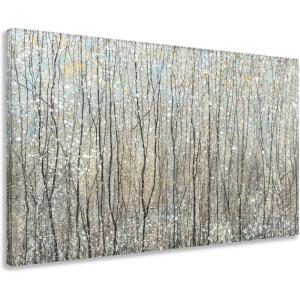 imageYihui Arts Modern Birch Tree Canvas Wall Art with Textured Black and White Forest Painting on Canvas Pictures for Living Room Bedroom Bathroom DecorationAbstract Tree