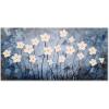 image:imageYihui Arts Blue Canvas Wall Art Hand Painted 3D White Flower Oil Paintings Gallery Wrapped Pictures for Living Room Bedroom Fireplace Decoration