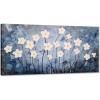 image:imageYihui Arts Blue Canvas Wall Art Hand Painted 3D White Flower Oil Paintings Gallery Wrapped Pictures for Living Room Bedroom Fireplace Decoration